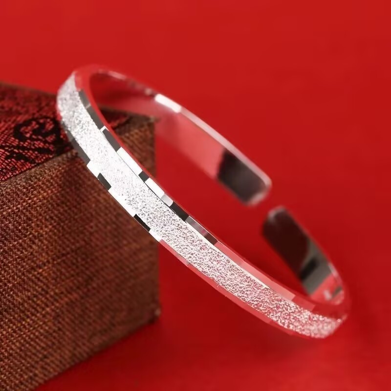 足银手镯 86号链接 手镯女简约时尚开口新款镯子送女友七夕礼物