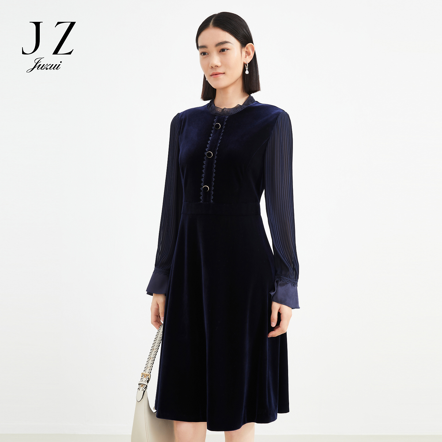 商场同款JZ玖姿JTFQ50001丝绒礼服女装秋季新款复古收腰裙子