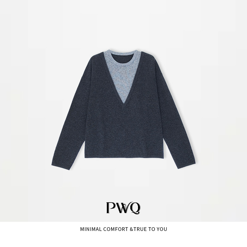 【名士风流】上衣100羊毛假两件拼接色毛衣PYF-25112005-DM