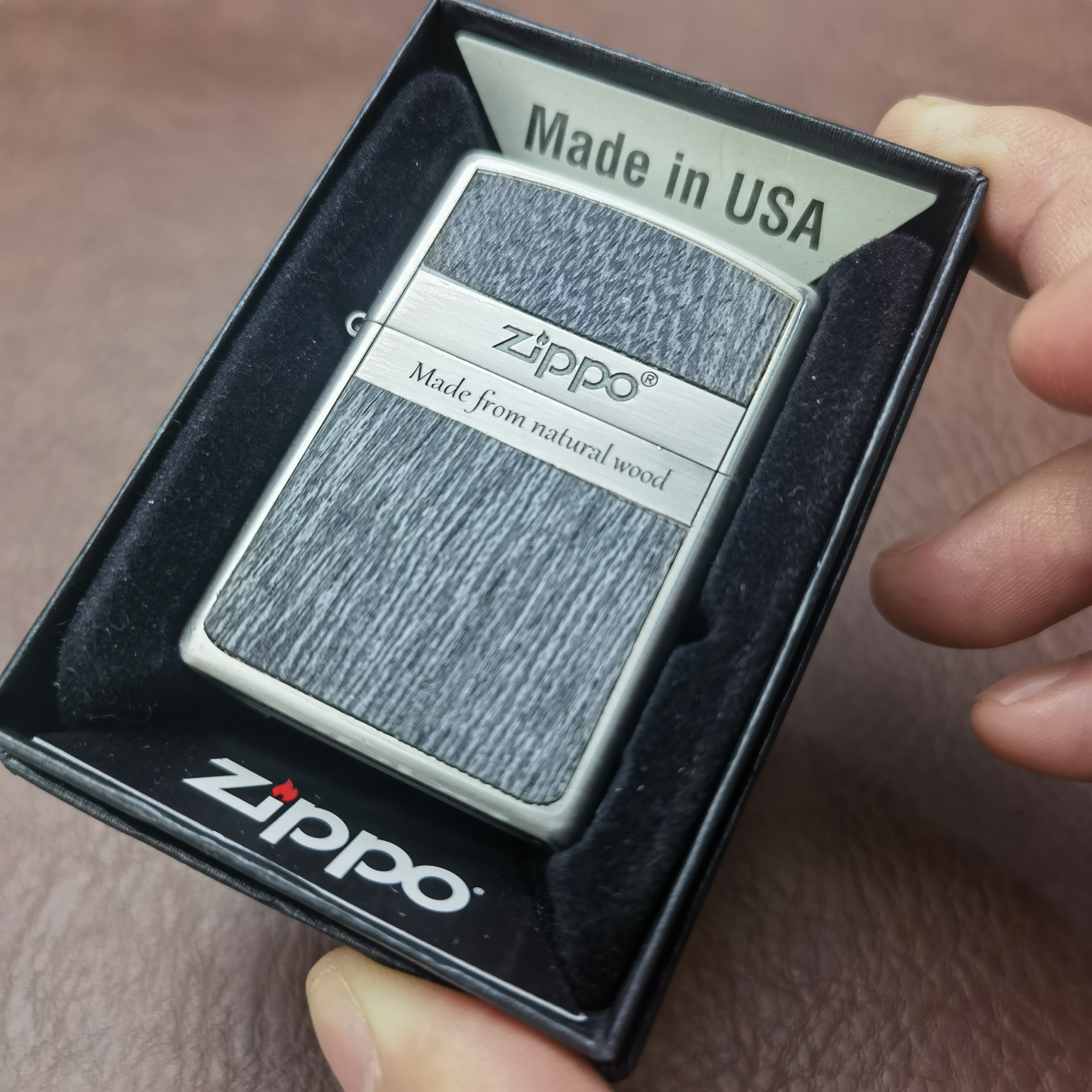 Zippo打火机镀银木纹镶嵌223