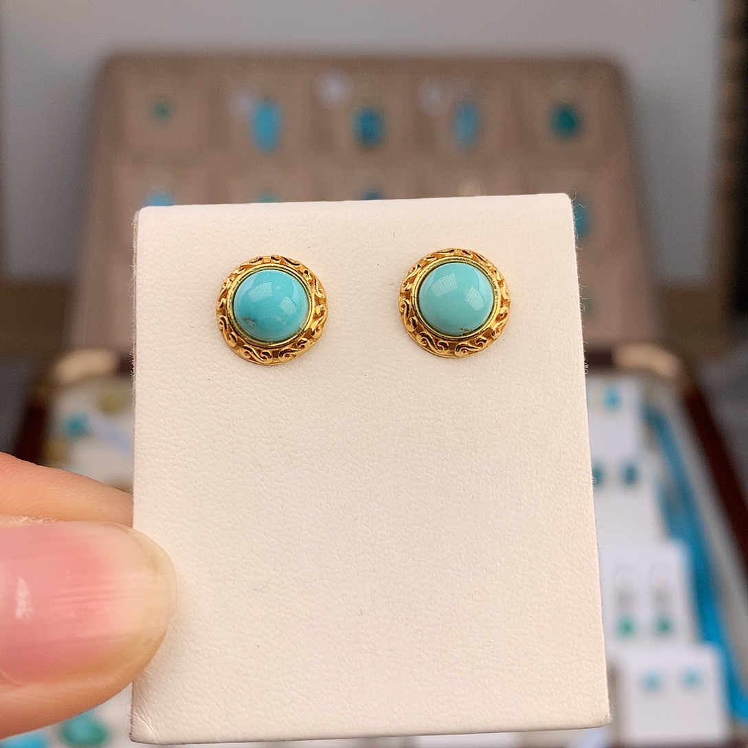 绿松石未镶嵌耳饰