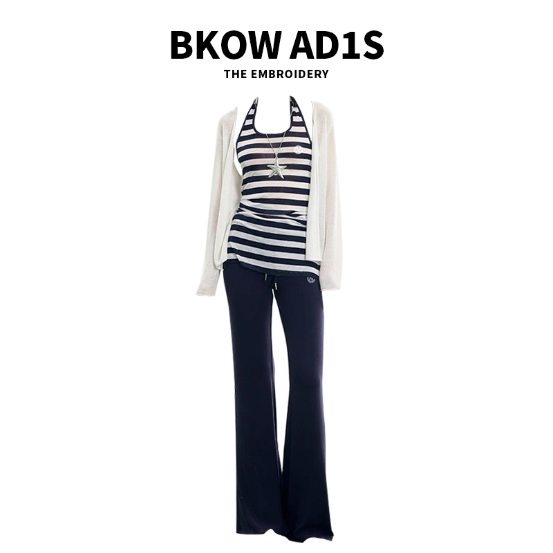 BKOW AD1S 白色针织开衫女夏季透气休闲慵懒披肩长袖罩衫上衣
