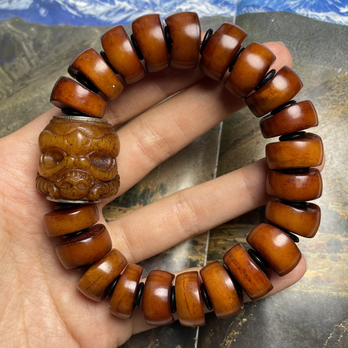 藏式老牦牛骨1.6随切厚切配驼骨雕刻大鹏款手串单圈文玩