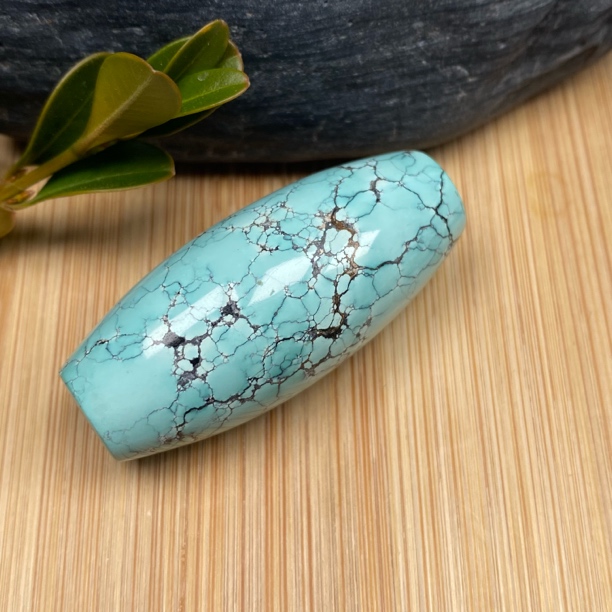 湖北天然原矿玻璃瓷绿松石网花桶珠高瓷水草纹锁骨珠一物一证