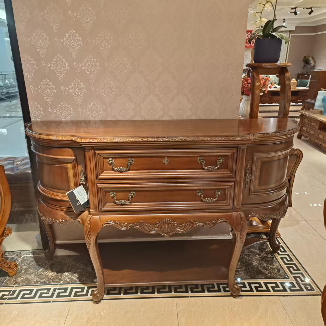 YM764玄关柜1670*485*980mm 美式复古做旧雕花玄关边柜古典床尾