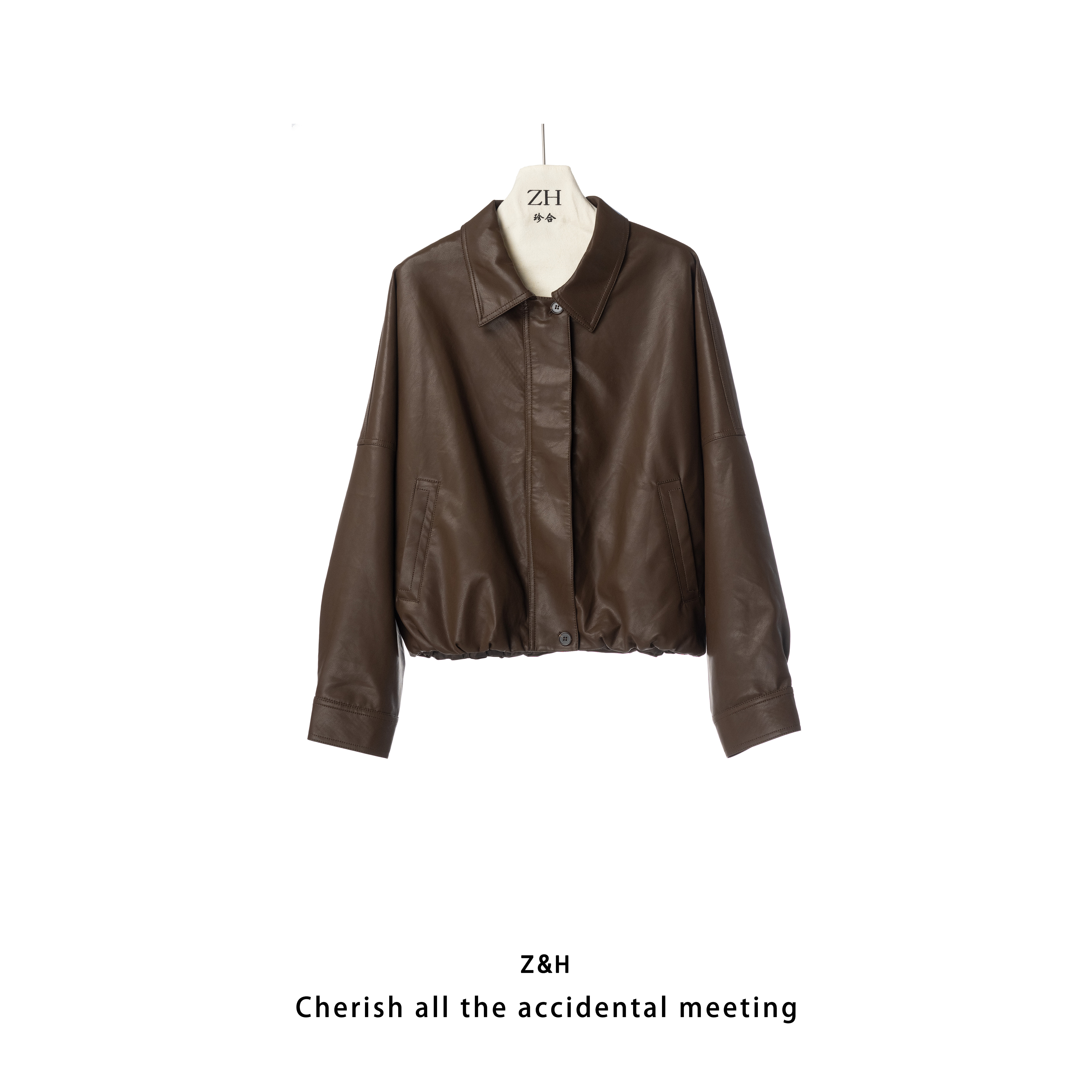 ZH【篇章】纯色简约款外套皮衣女长袖