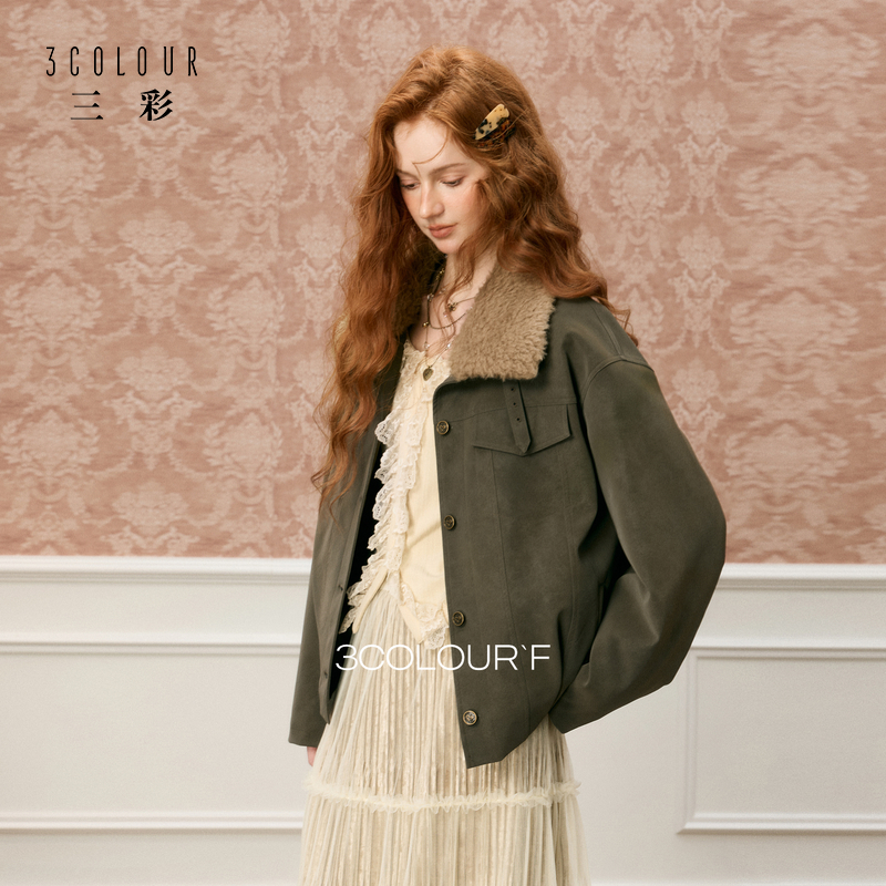 三彩独醒2025冬季新款皮衣棉服毛绒翻领夹克外套棉衣休闲F