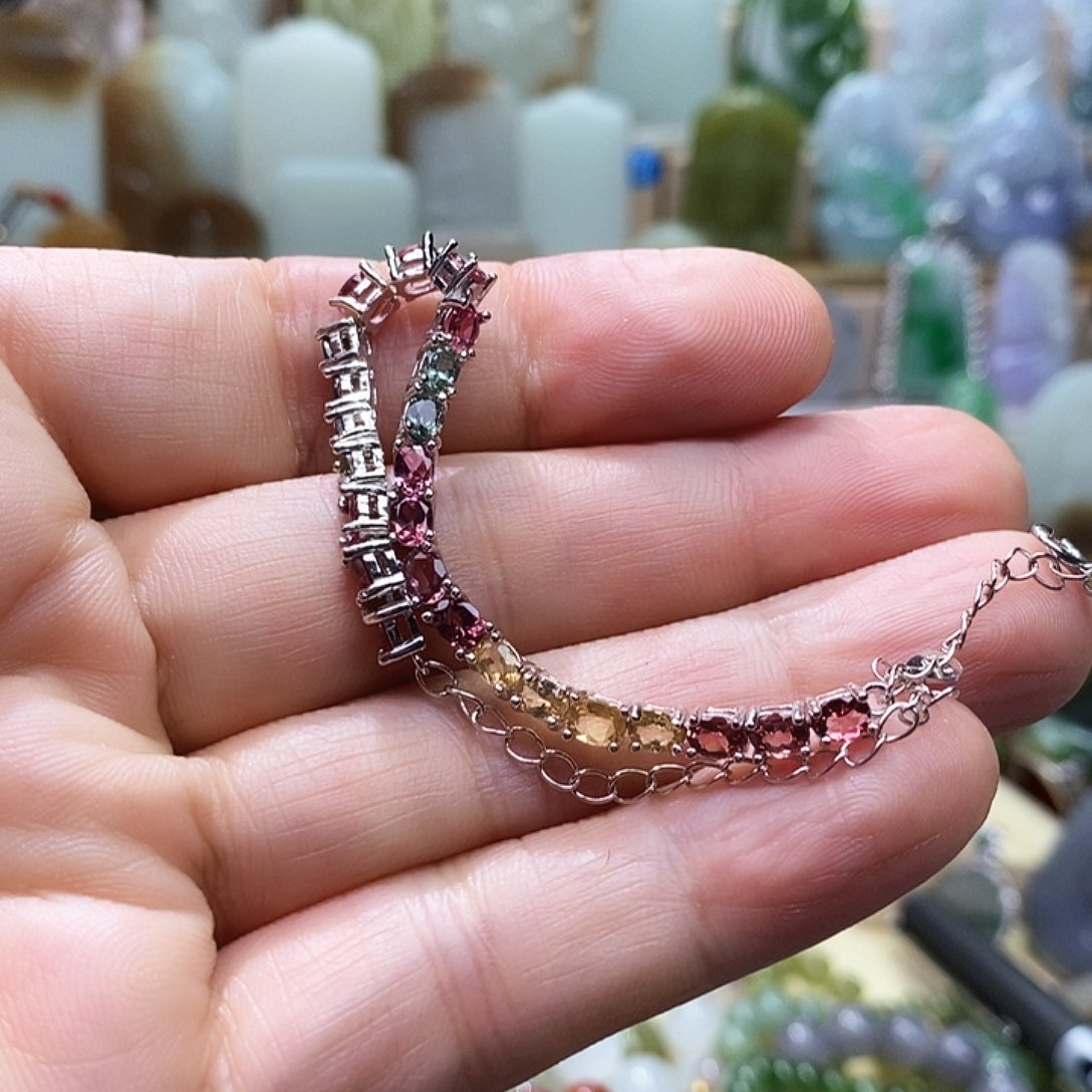 碧玺手链银S925镶嵌碧玺