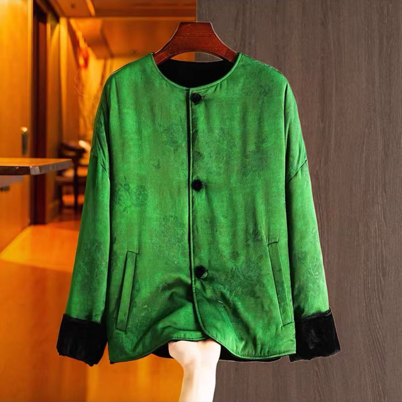 无印心匠A081 提花双面穿新中式丝绒外套女秋冬季高级开衫k1488