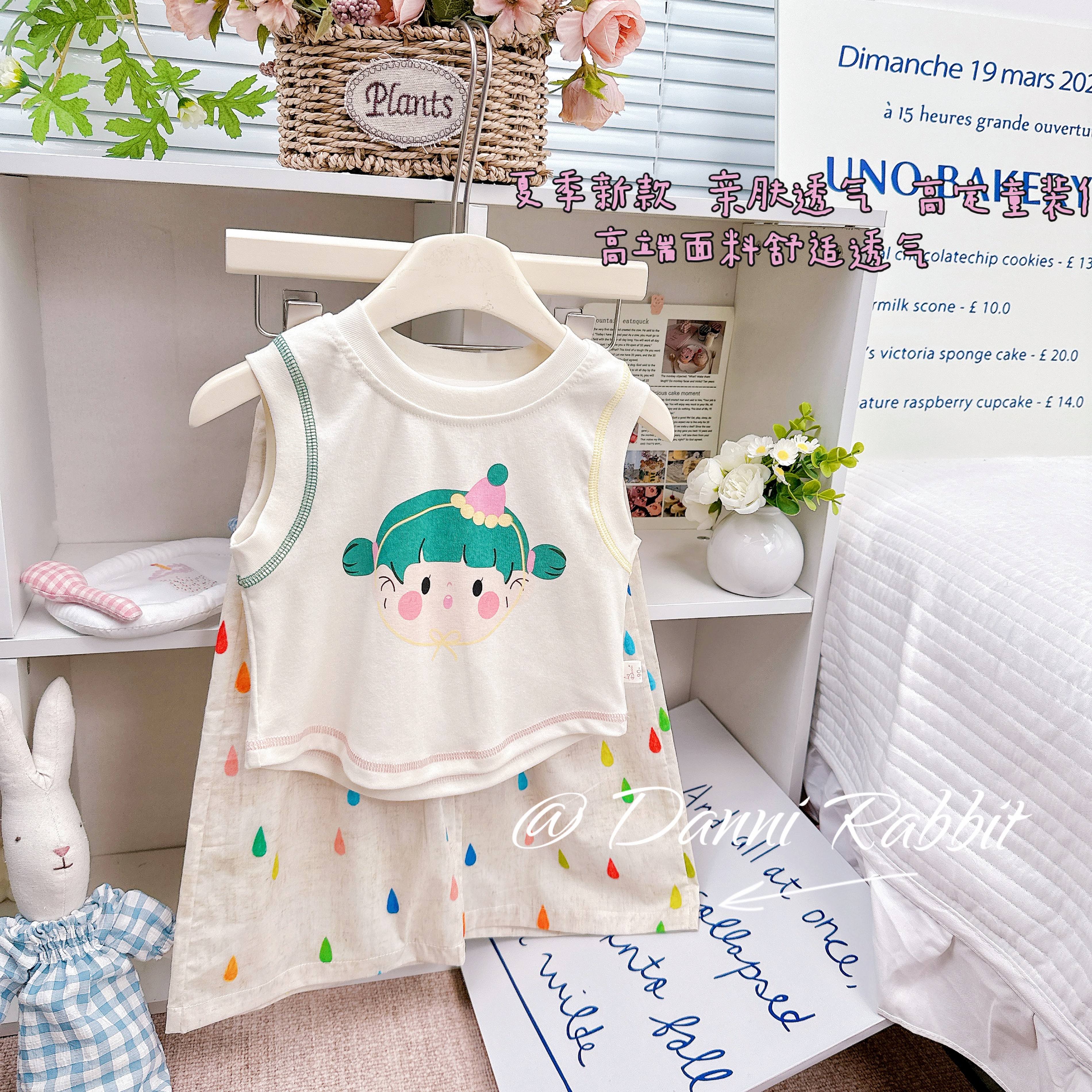 「Dannirabbit」【可爱治愈】小女孩女童夏日软糯无袖套装【Y-1065】