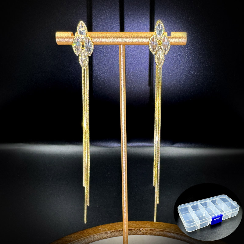 铜合金耳饰 小众设计感水滴流苏耳环女百搭时尚长款耳线耳钉耳饰