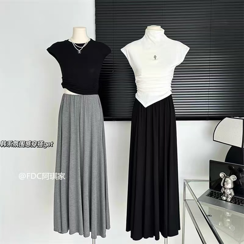 遮肉显瘦长款纯色半身裙