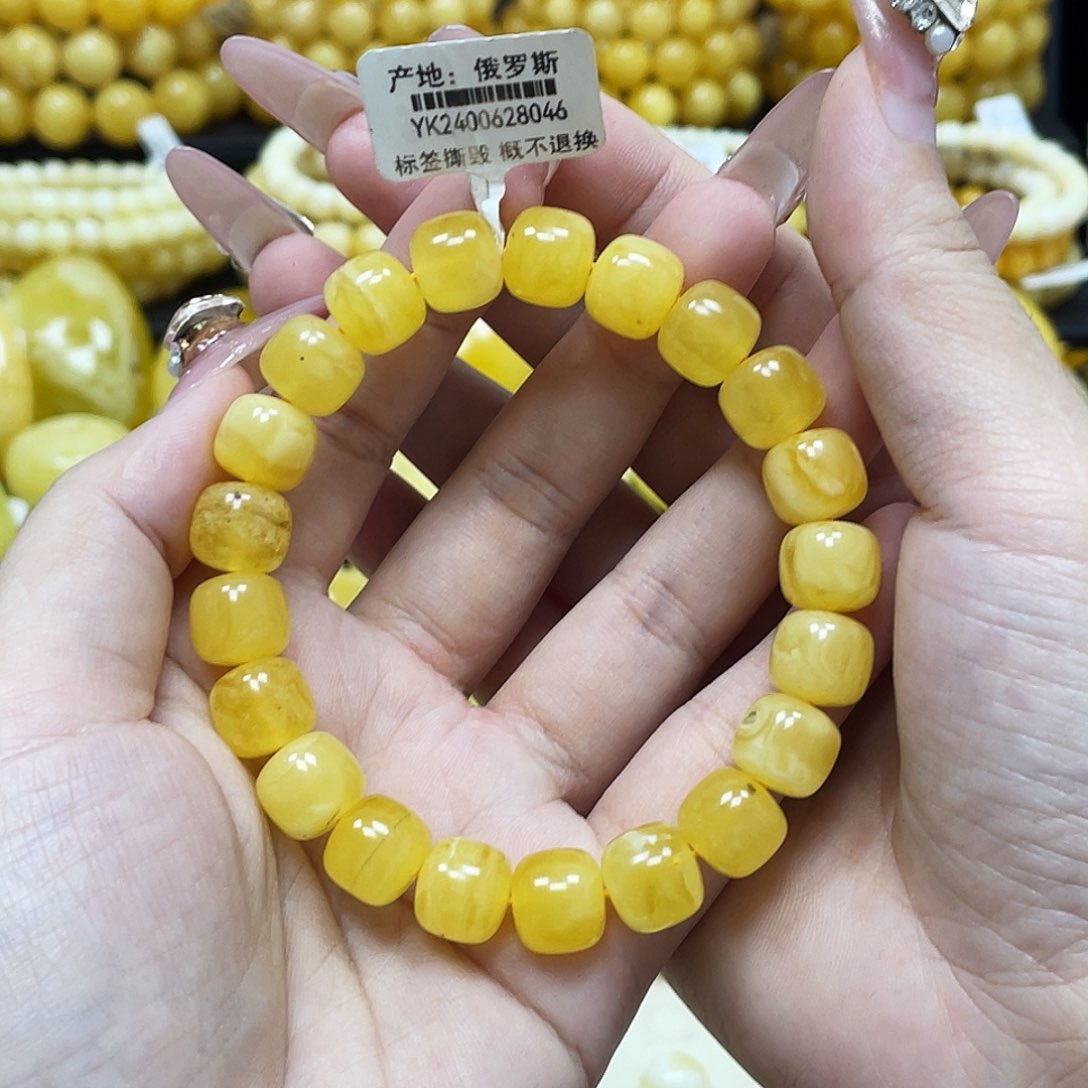 裸石蜜蜡未镶嵌10.5+mm黄蜜妖花老型手串瑕福利