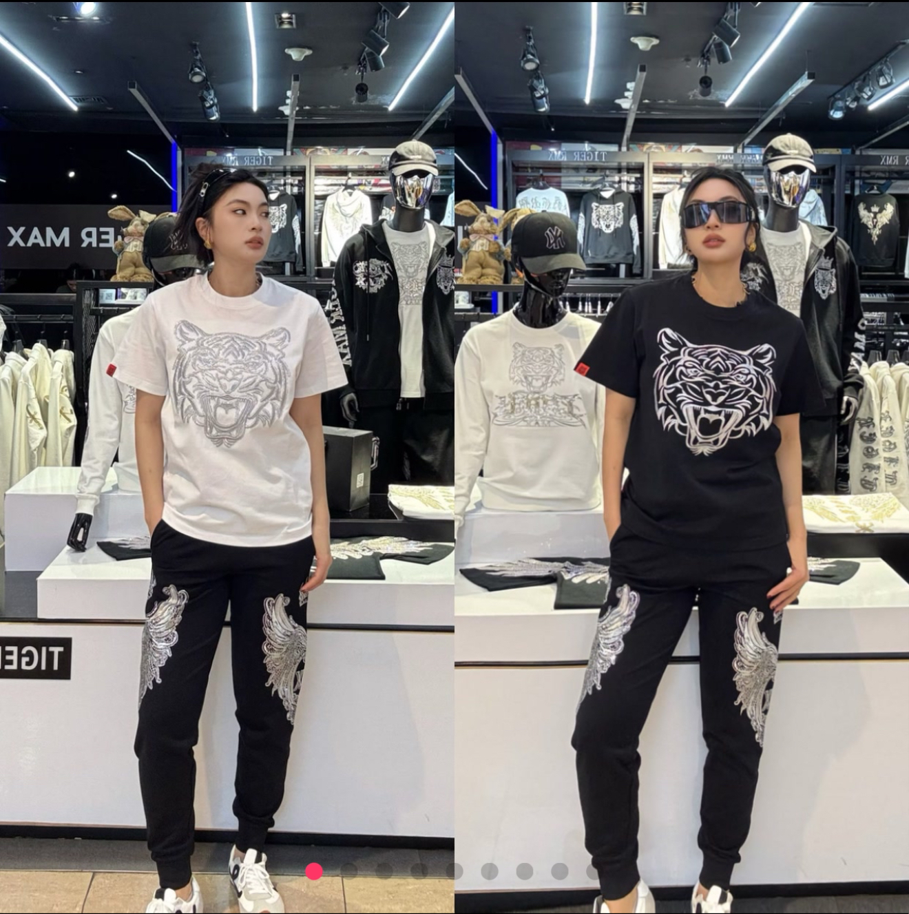 TIGERMAX 潮牌银丝烫钻半袖套装/卫裤