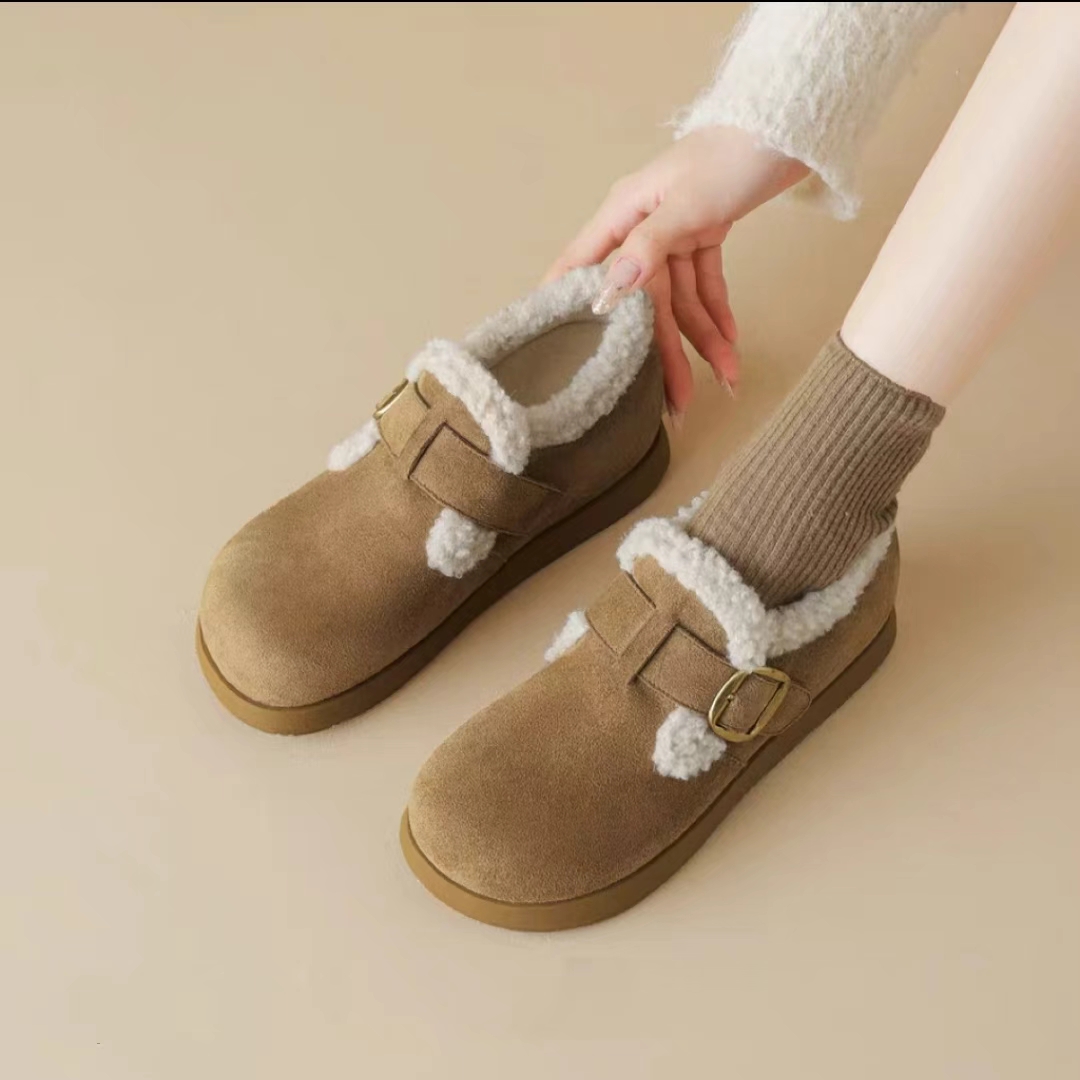 2025年冬季新款勃肯鞋女豆豆鞋平底毛毛鞋孕妇鞋棉鞋加绒保暖女鞋