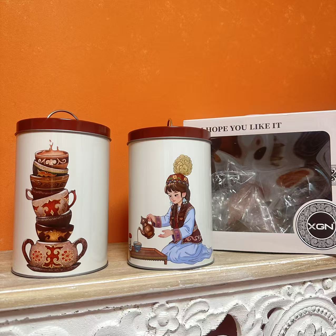 【简爱好物】高档复古创意伴手礼带盖茶盐罐两件套礼盒装