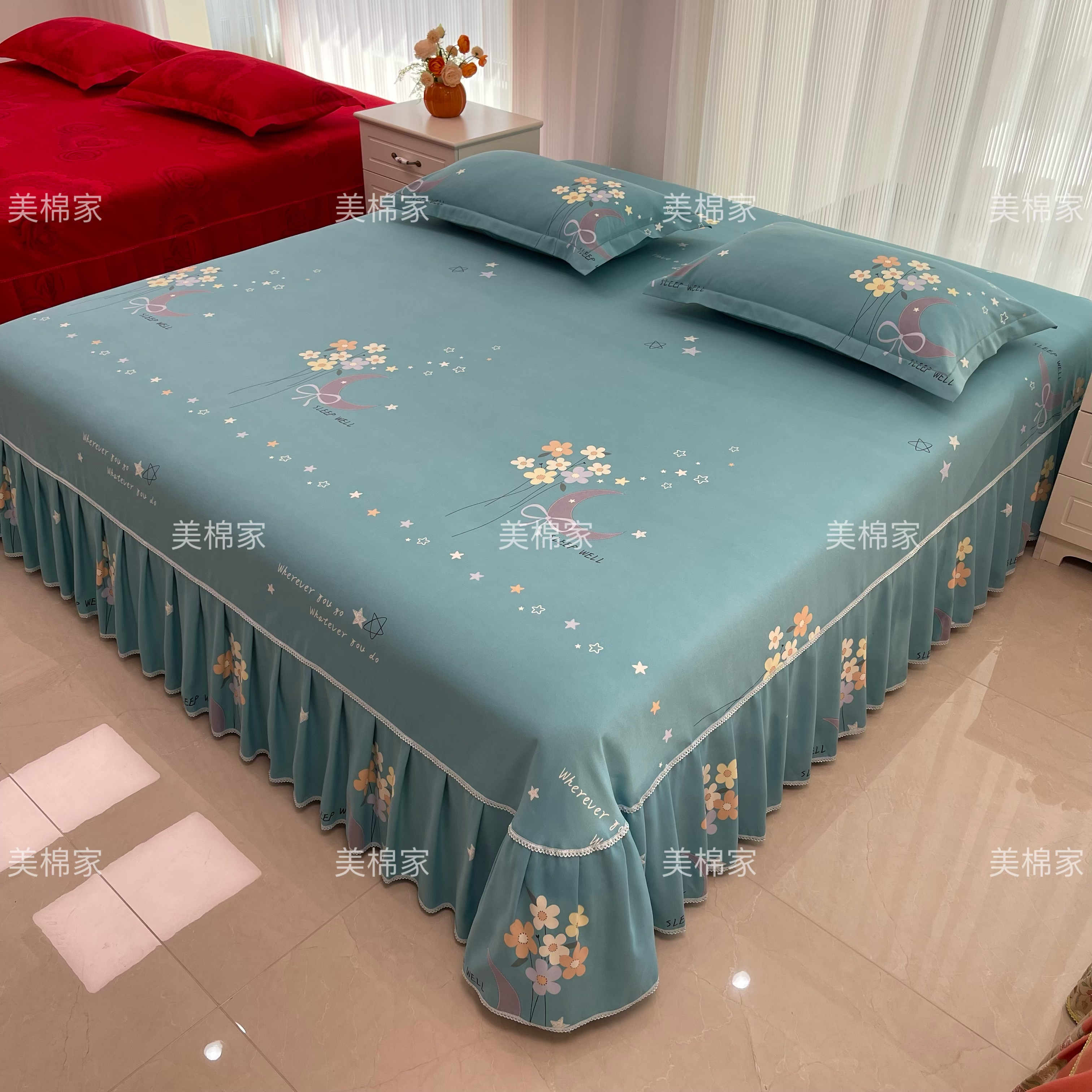 【美棉】花之月 韩版床裙 防滑高档