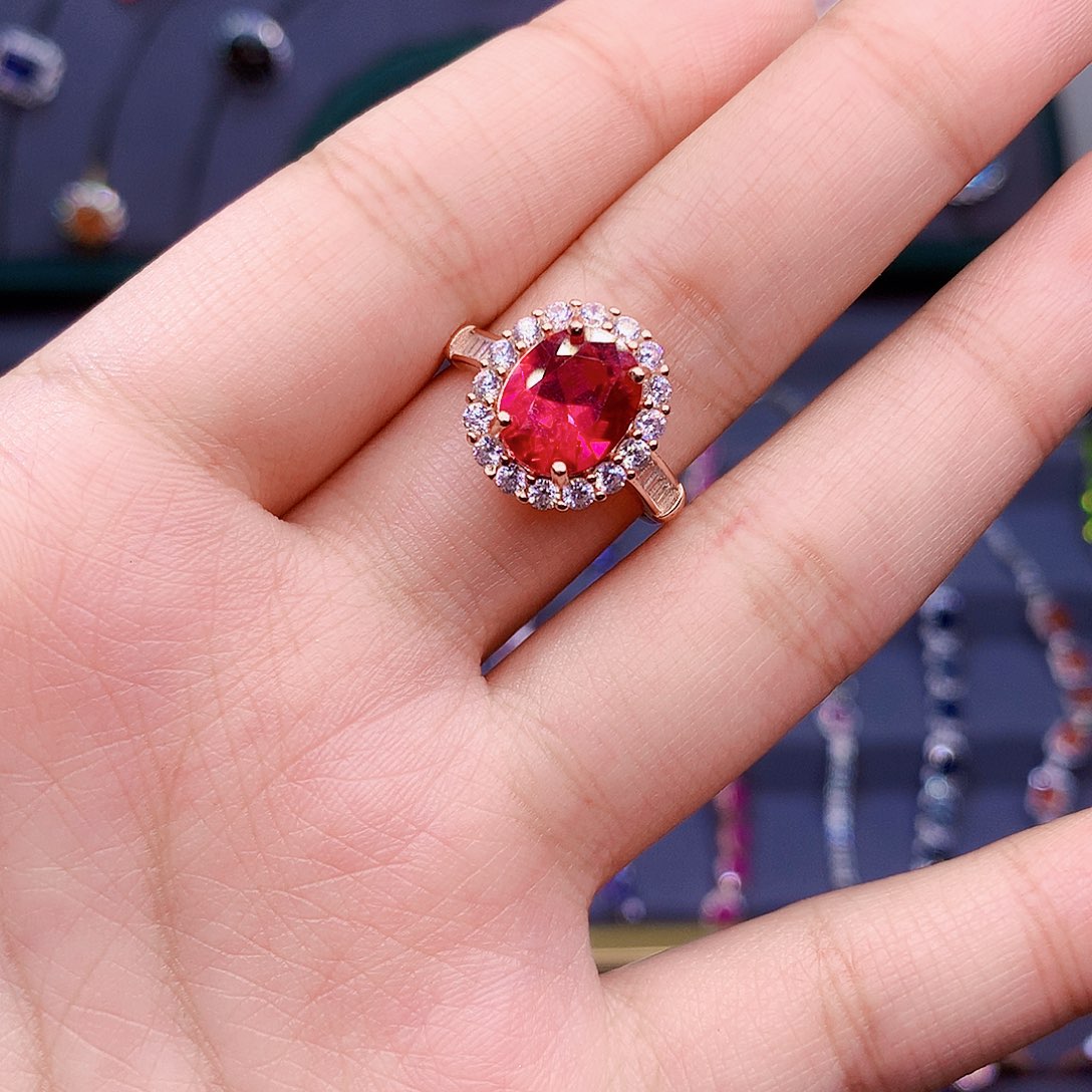 红宝石戒指银S925镶嵌