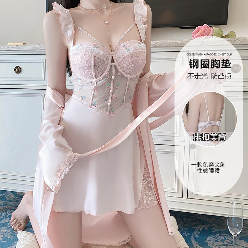 80-200斤甜美珍珠链装饰圈加胸垫吊带睡裙家居服