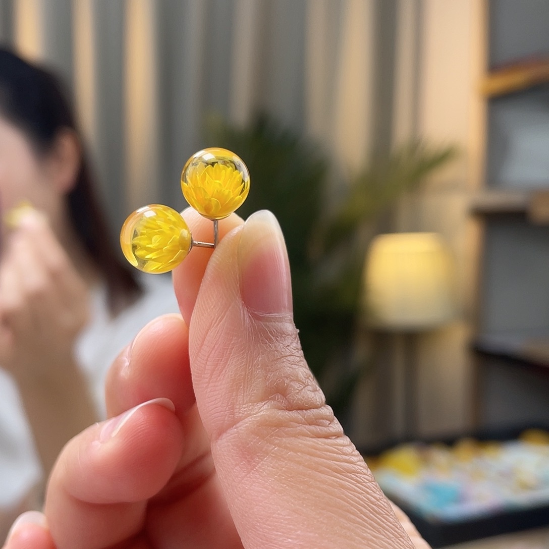 琥珀裸石未镶嵌琥珀耳钉