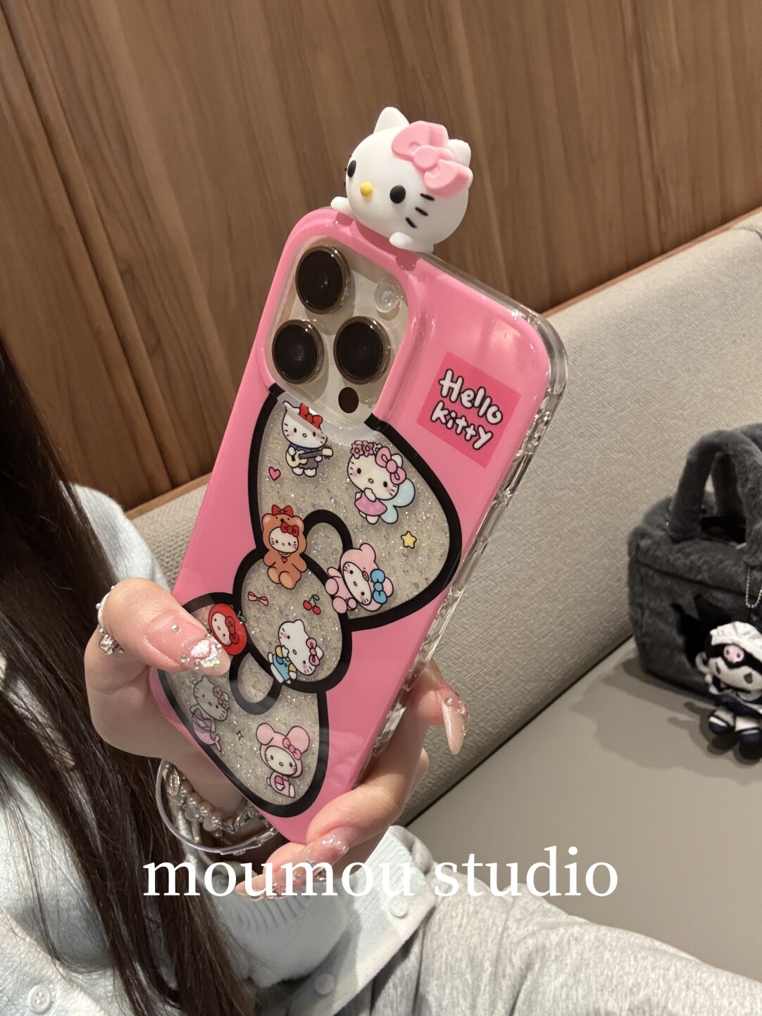 闪粉立体猫咪蝴蝶结适用苹果16promax手机壳iphone15女1413保护套