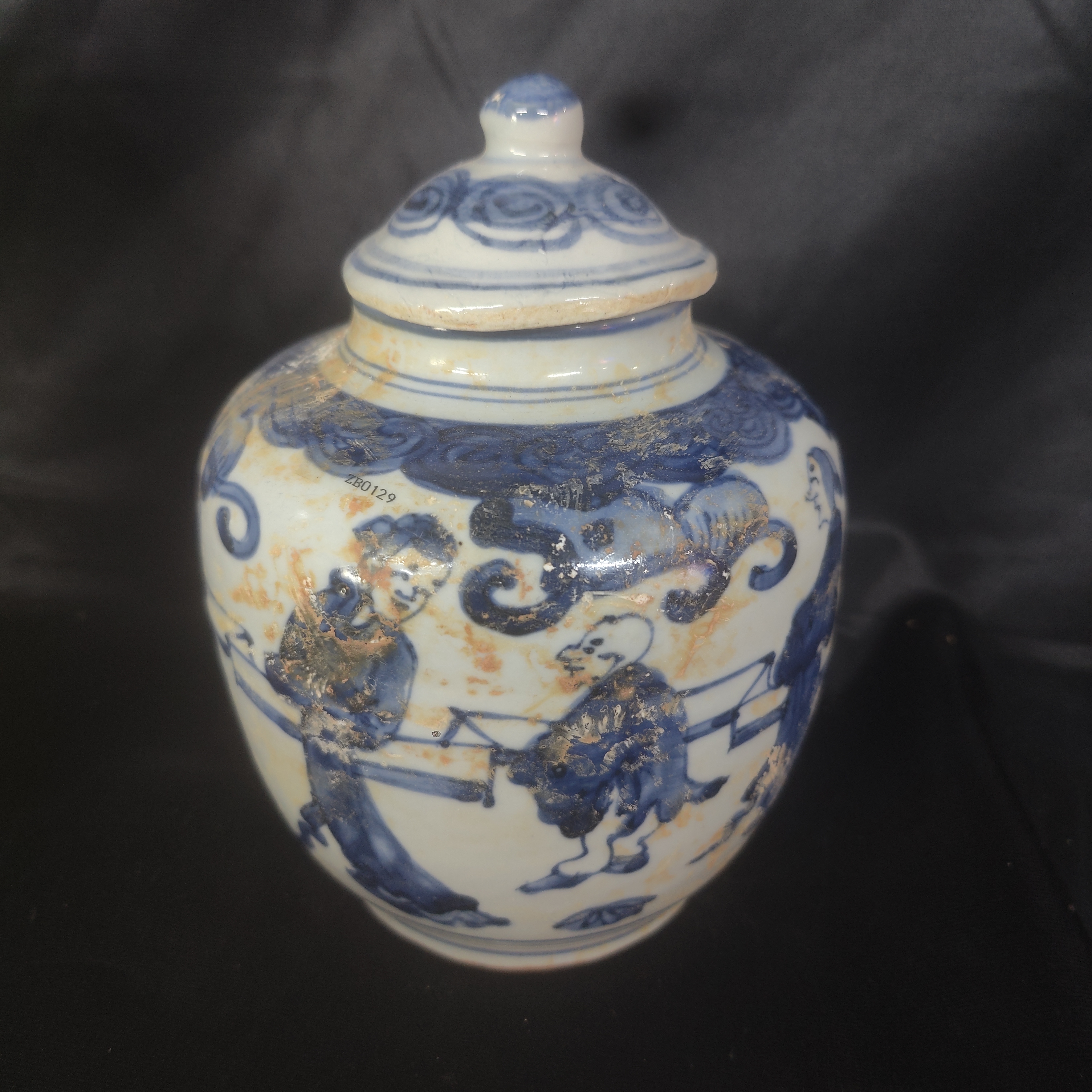 FL古陶瓷青花人物冬瓜罐-1