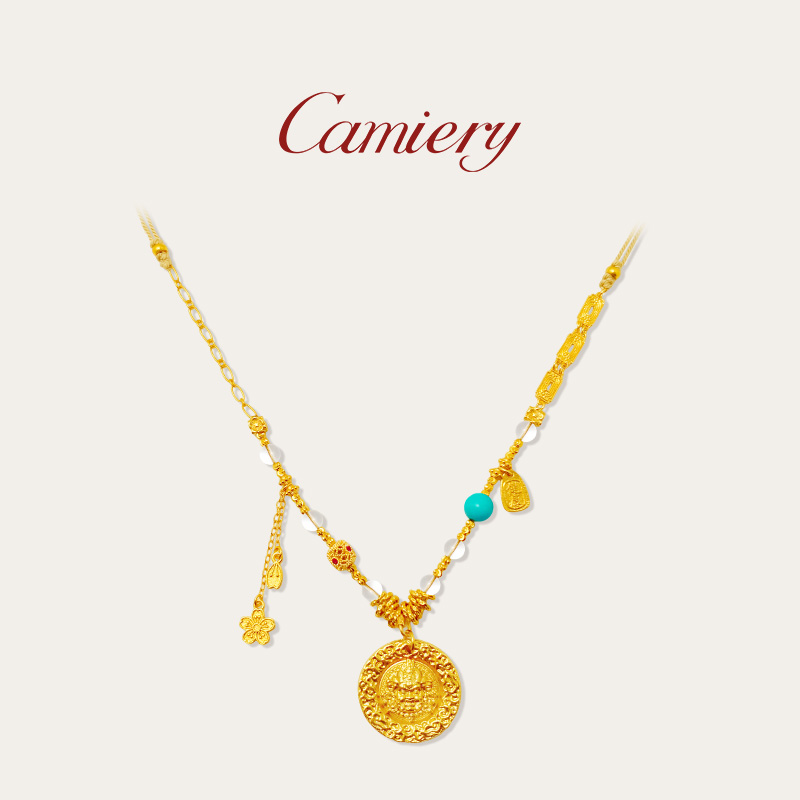 CAMIERY/卡美瑞 新中式轻奢黄财神圆牌串珠项链