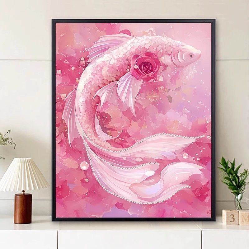 双锦鲤diy画满钻入户门客厅沙发装饰画寓意好