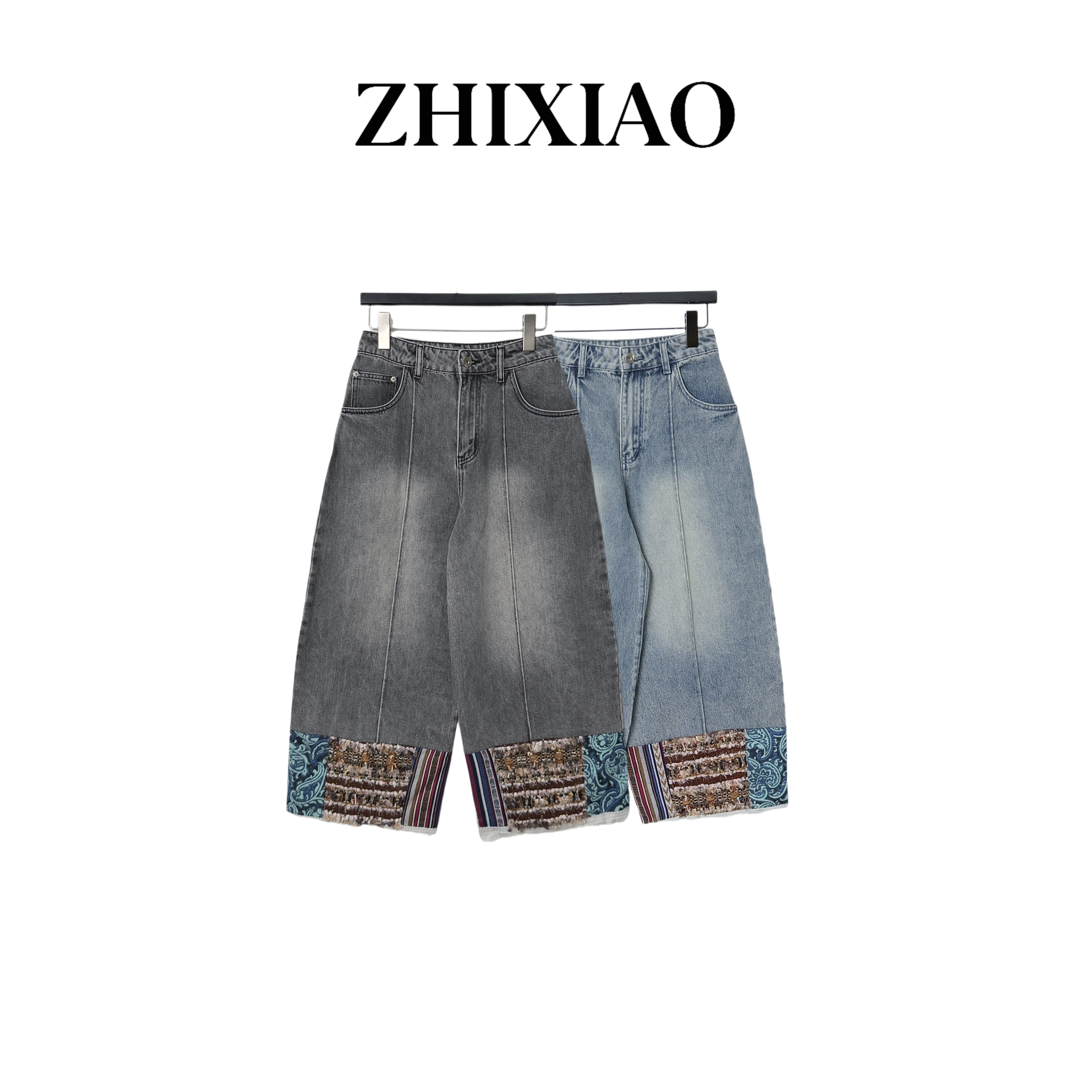 【ZHIXIAO】秋冬新款：脚口拼接牛仔裤933993