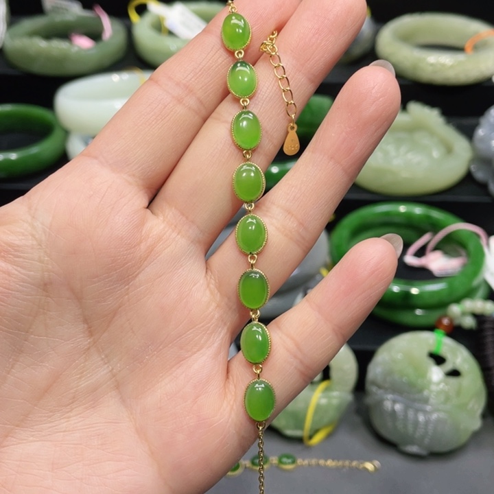 和田玉手链银S925镶嵌