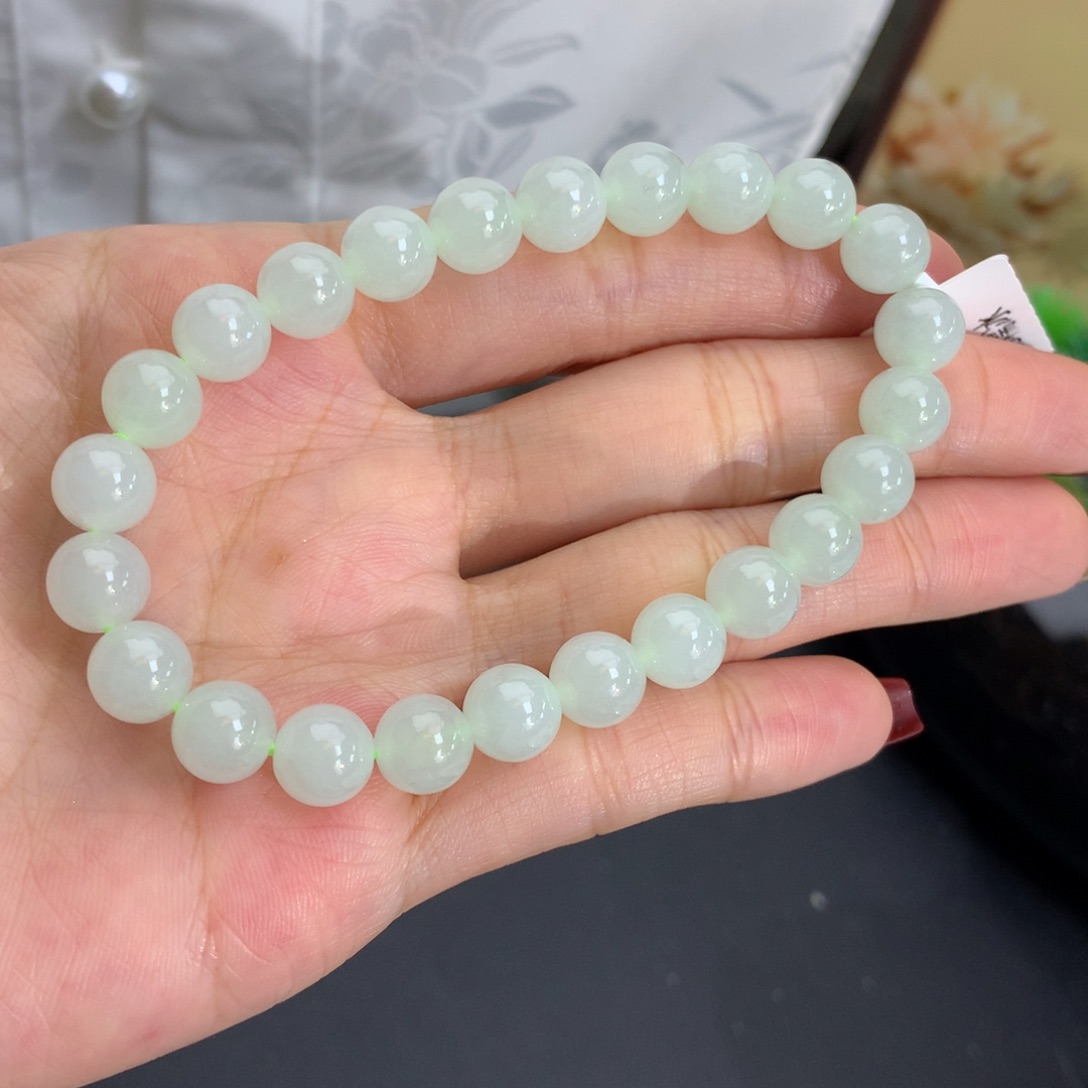 翡翠未镶嵌手串卡8胶润淡晴手串