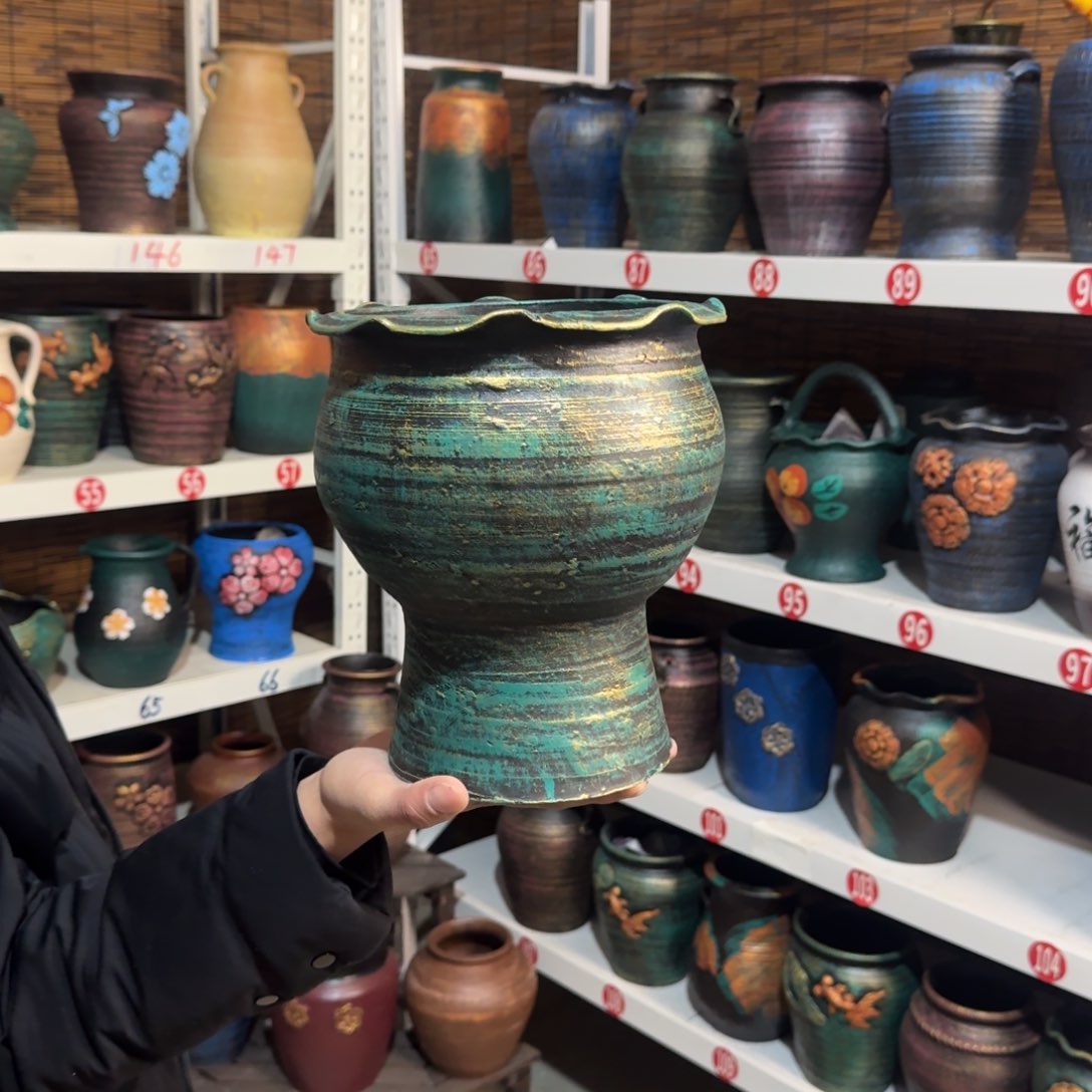 红陶红陶浮雕花盆炸炸炸