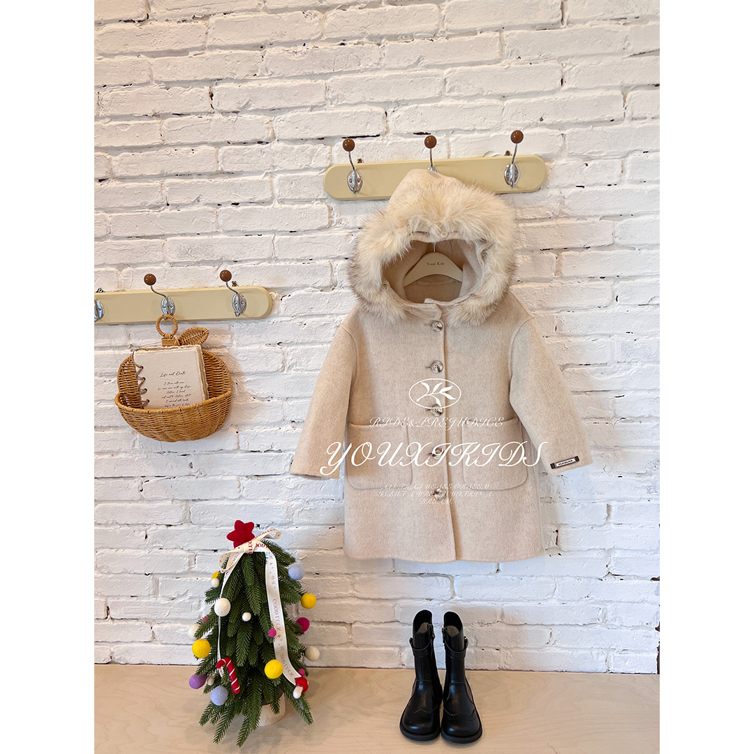 现飞飞家·暖杏25洋气呢子连帽大衣毛领可拆亲子呢大衣 FF3122