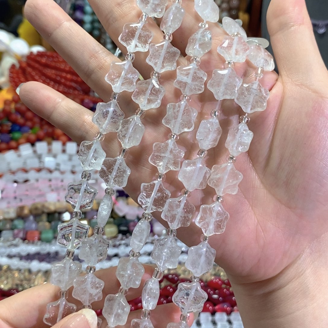 未镶嵌玛瑙/玉髓珠宝半成品白水晶六角星卡13m有14颗