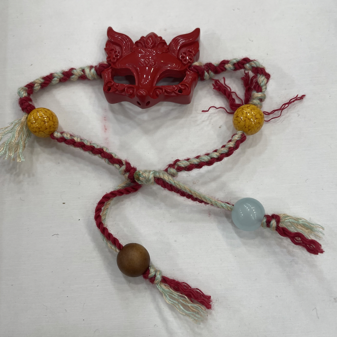 含辰砂工艺品朱砂狐狸面具编织吊坠项链独特水飞砂饰品