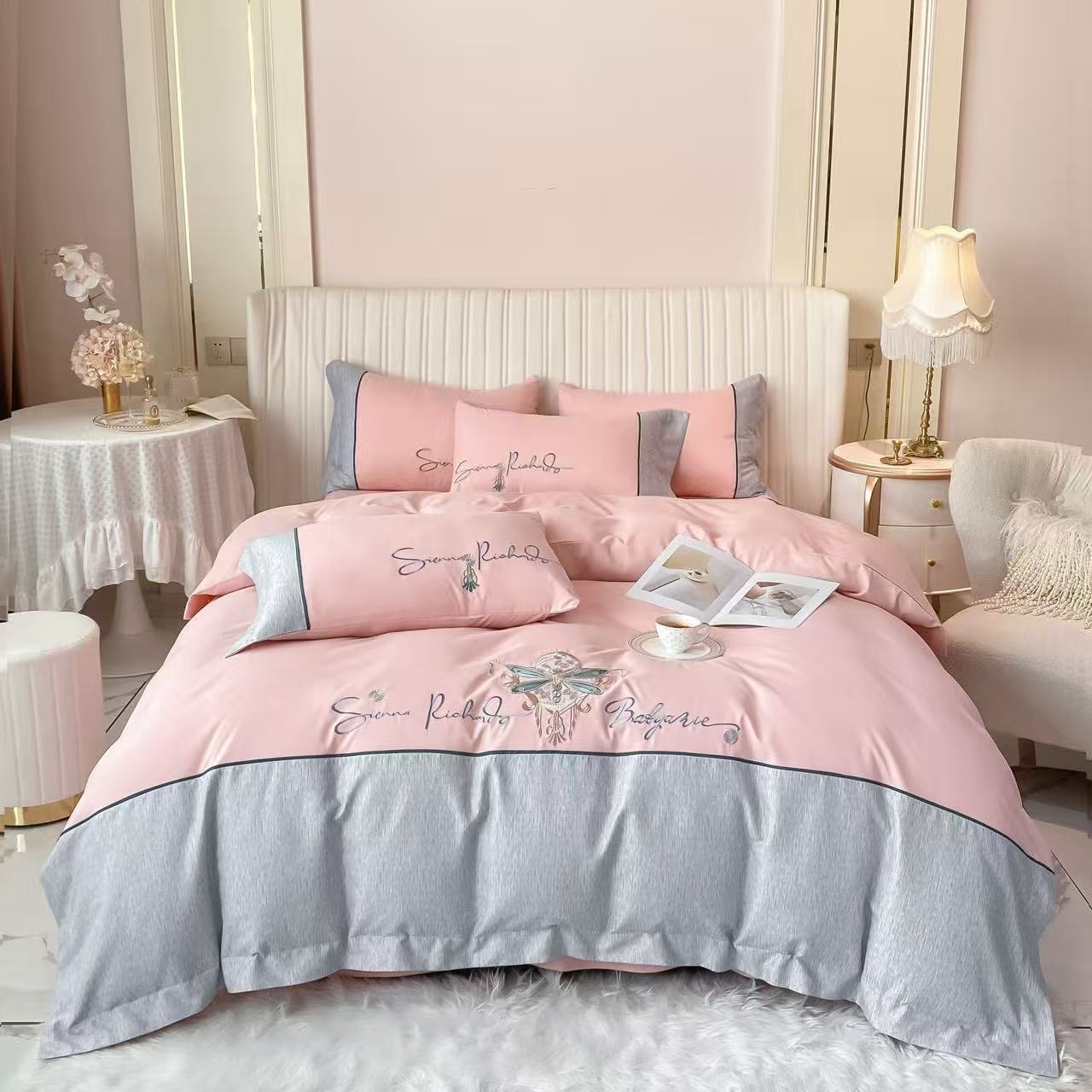 轻奢绣花防静电四季简约亲肤床品套件日系风格四件套