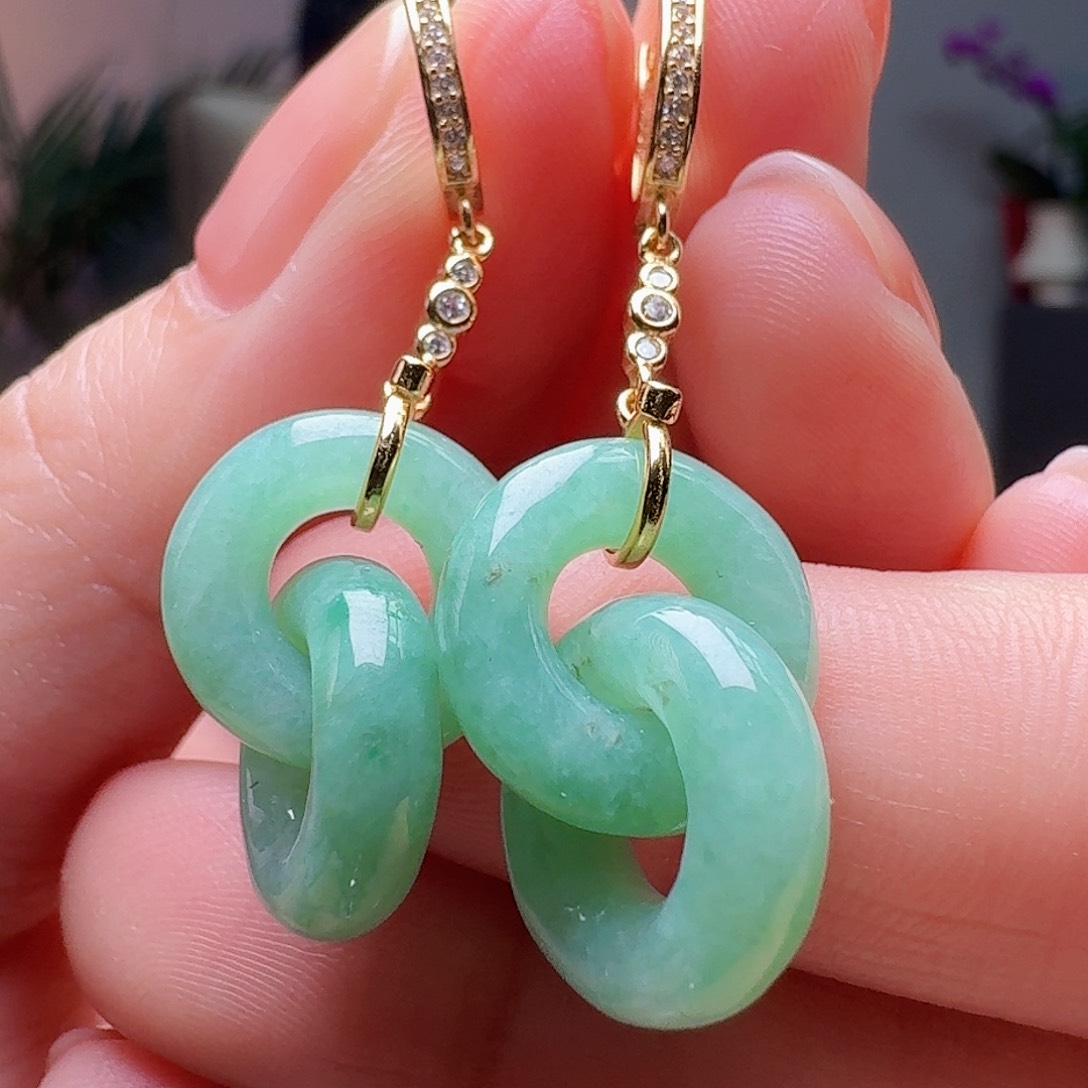 翡翠银S925镶嵌耳饰天然