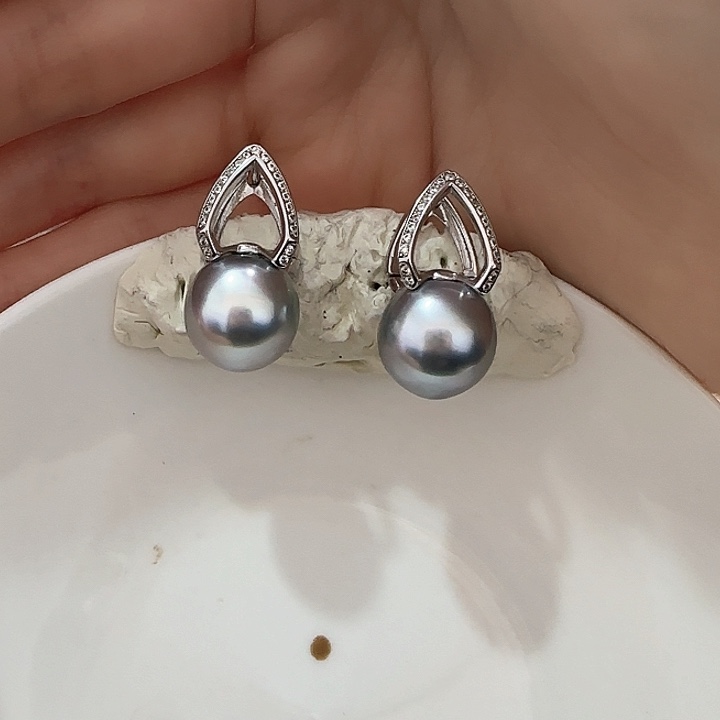 海水珍珠耳饰银S925镶嵌