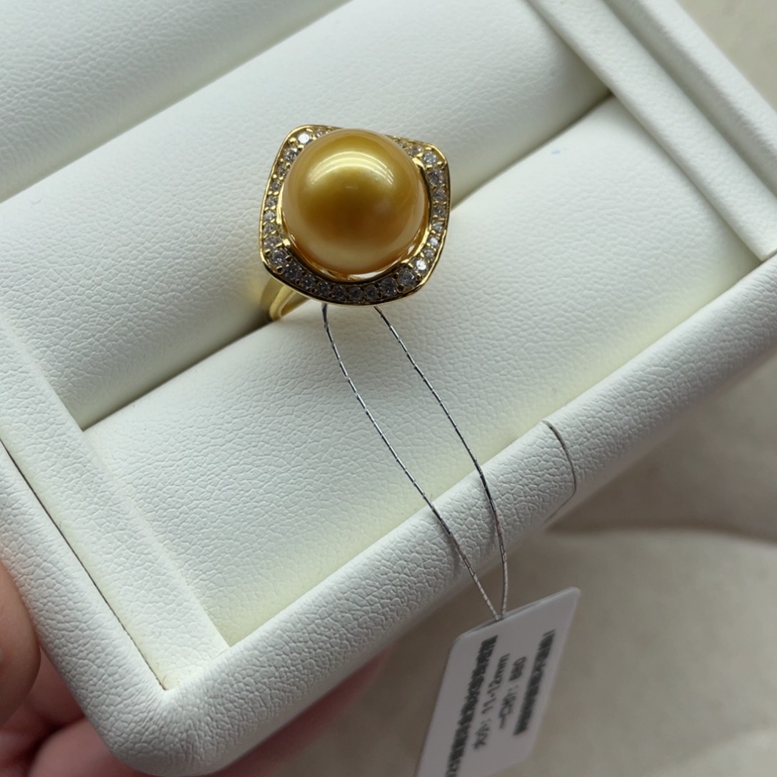 海水珍珠戒圈银S925镶嵌11-12mm