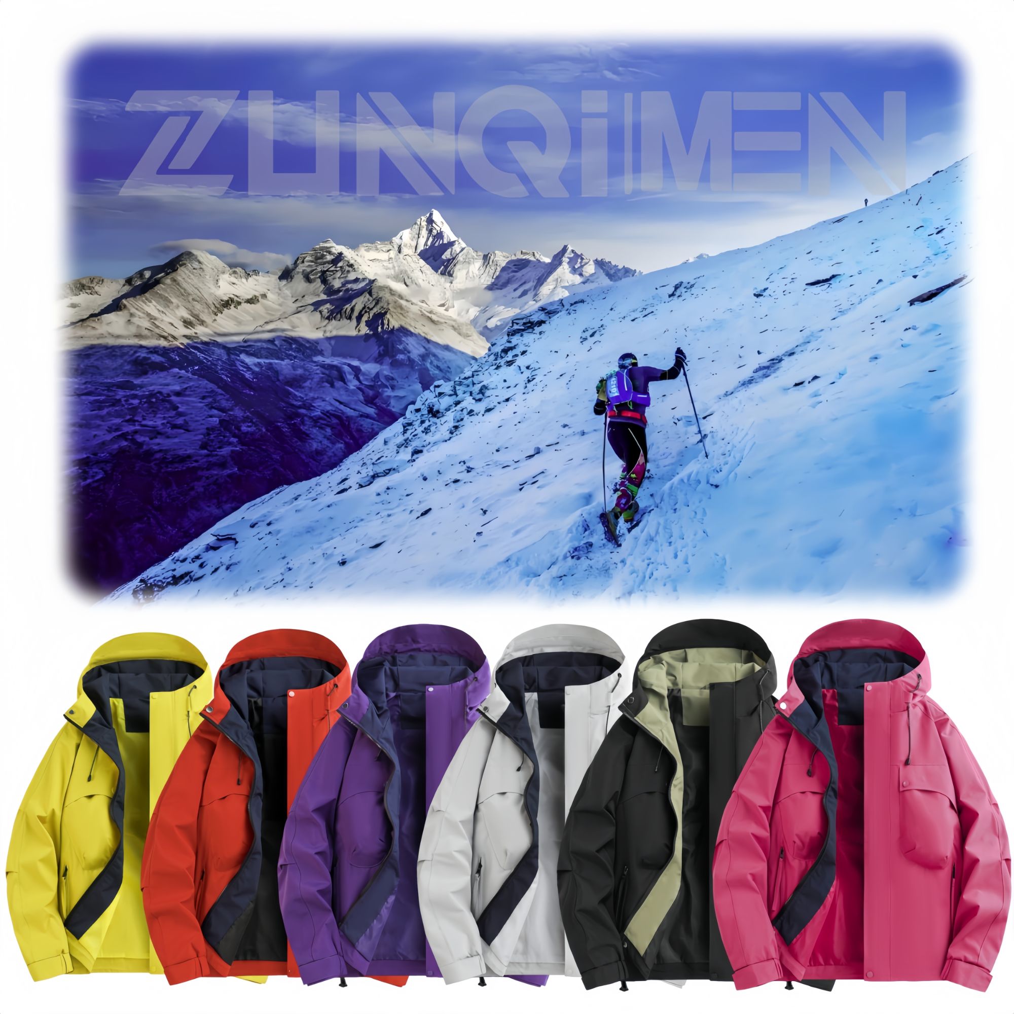 尊圻情侣款登山服户外连帽冲锋衣三防夹克山系港风上衣外套25016