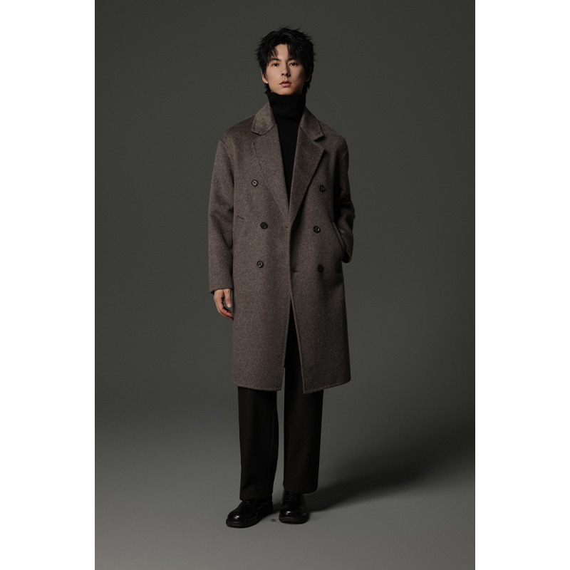 【100%全羊毛】冬季中长款男士绵羊毛大衣休闲宽松双面呢外套潮流SS