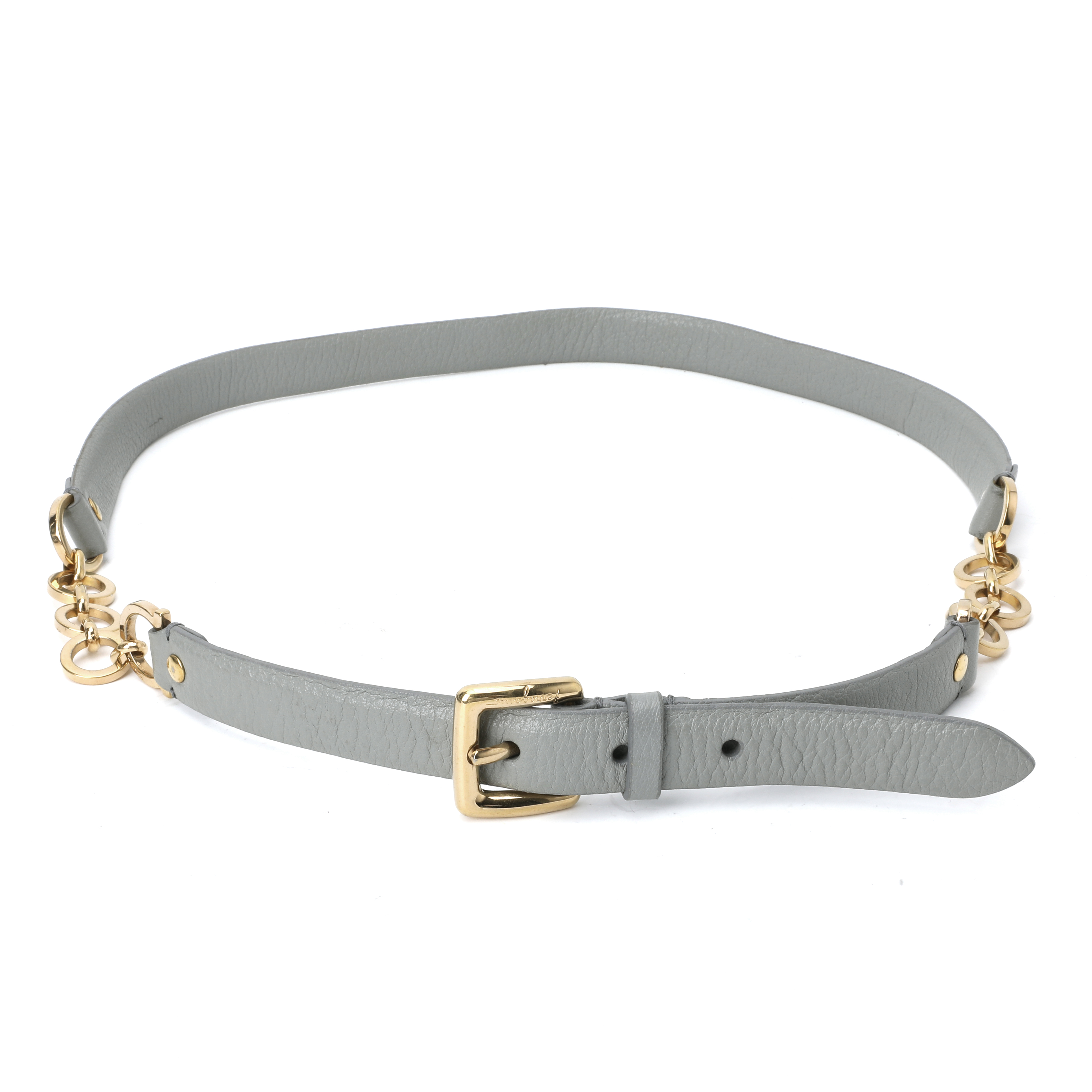 FERRAGAMO/菲拉格慕女士银灰色金属真皮细腰带53224423A961SHELL