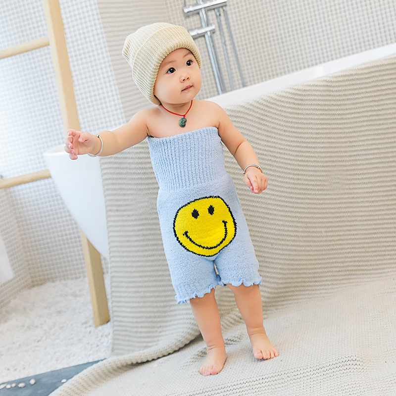 宝宝睡眠家居半边绒高腰保暖护肚裤儿童保暖内衣卡通软绵绵家居裤