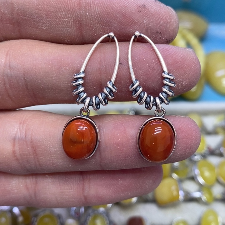 南红玛瑙耳坠银S925镶嵌耳坠