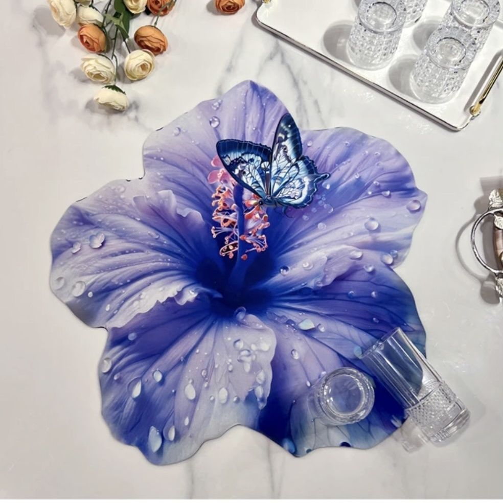 高档【蝶恋花】3D设计花卉立体玫瑰牡丹吸水地垫硅藻泥浴室速干垫