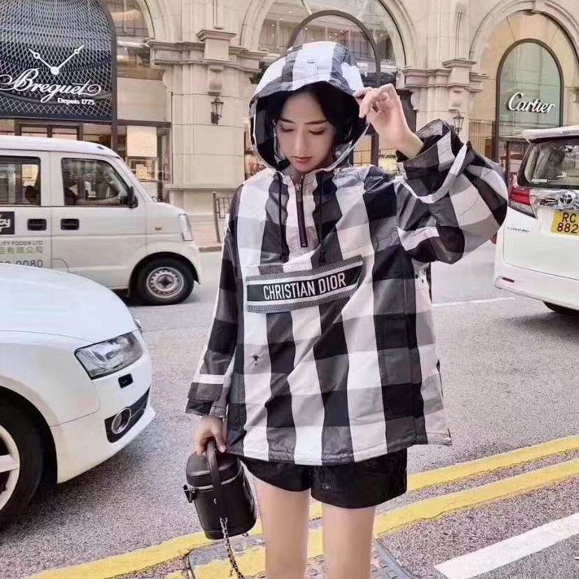 全新未使用 DIOR/迪奥 格子连帽长袖 黑/灰/XS