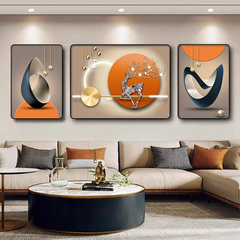 J55福禄镶钻轻奢沙发挂画高档大气三联画现代简约客厅挂画捡漏4