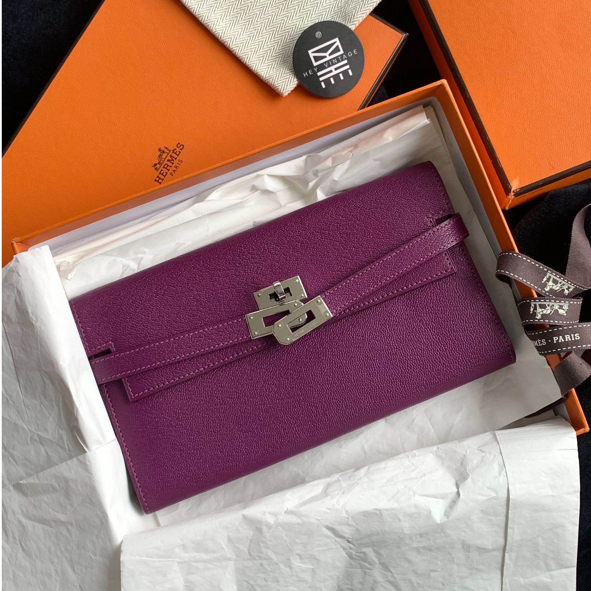99新 Hermes/爱马仕 代卖服务！海葵紫银扣Kelly钱包  18517874