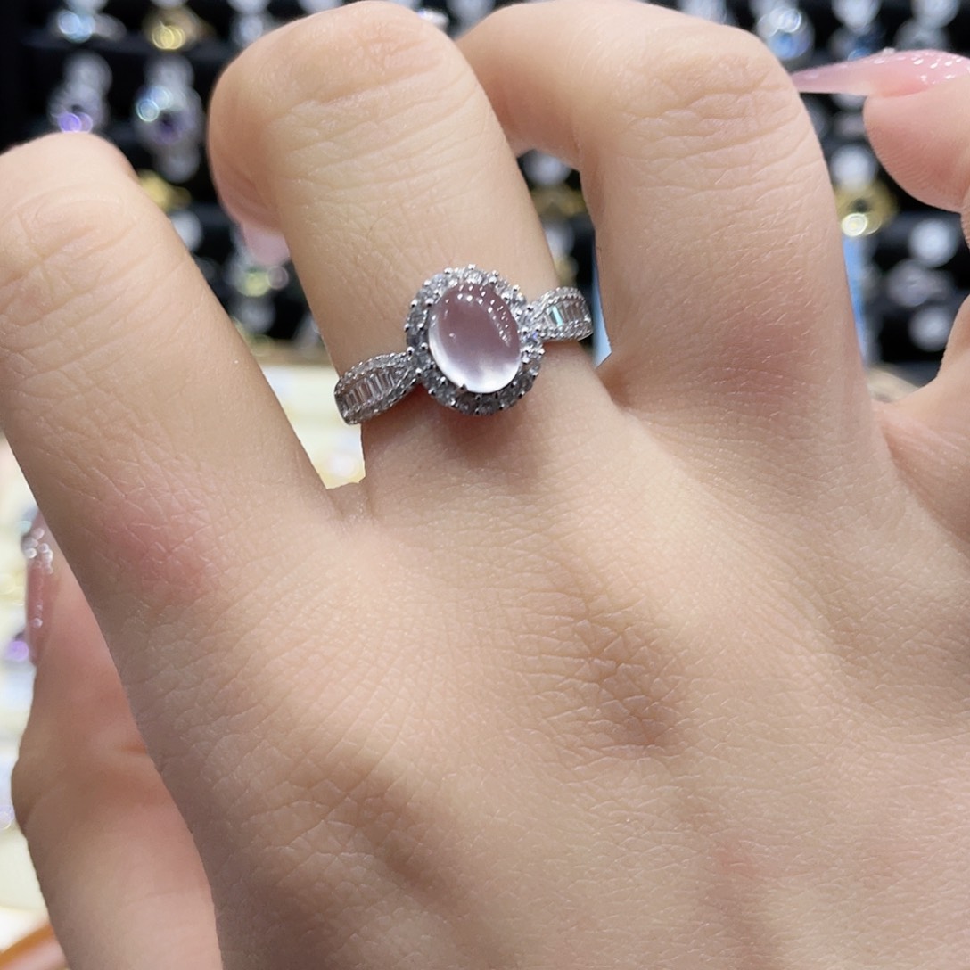 芙蓉石戒指银S925镶嵌