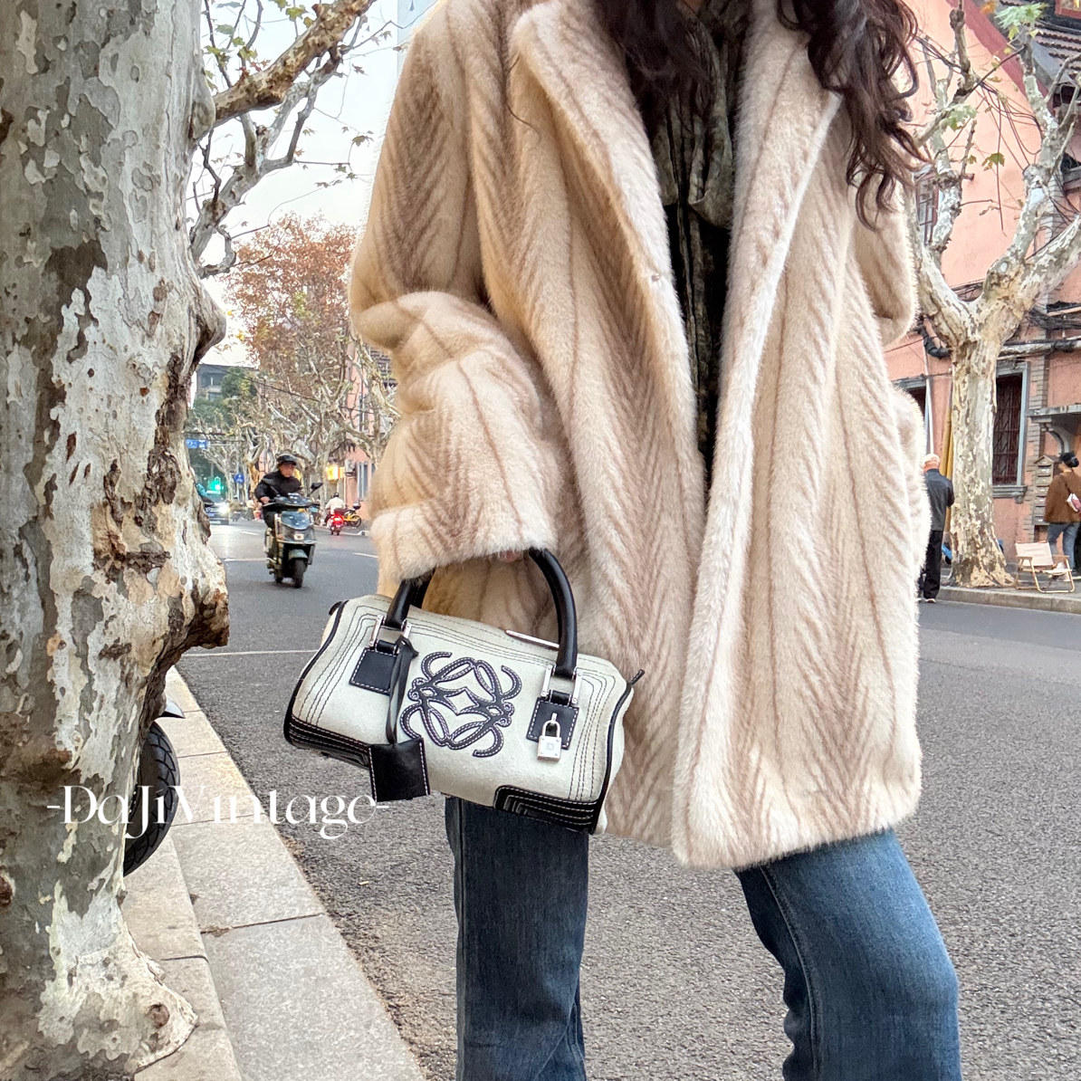 95新 LOEWE/罗意威 大吉中古/罗意威Loewe麂皮拼色波士顿小号手提